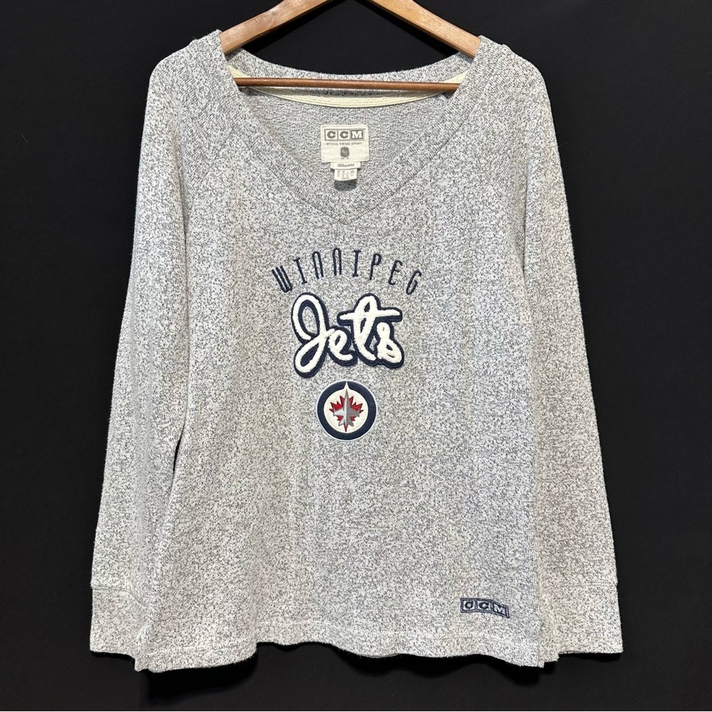 Y2K CCM Winnipeg Jets | Hockey Girl Sporty Cozy V Neck Sweater | Hockeycore 🇨🇦